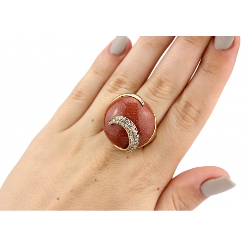 Кольцо серебряное с позолотой и авантюрином (55 2982В)