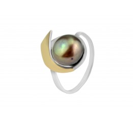 Кольцо серебряное с золотом и жемчугом (0002.10кч)