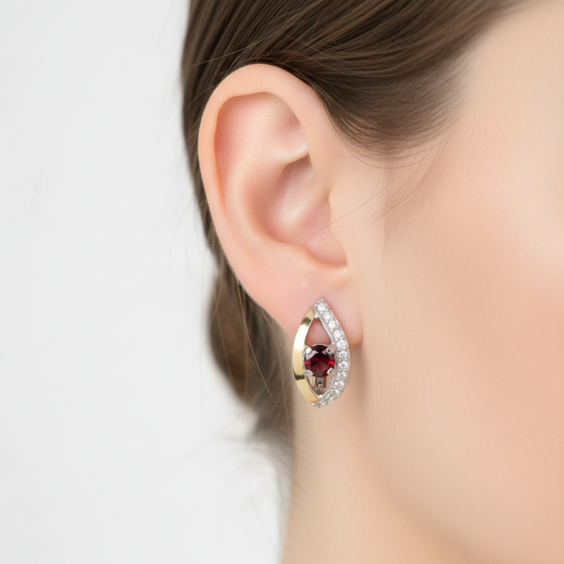 Серьги серебряные с золотом и гранатом 641сг