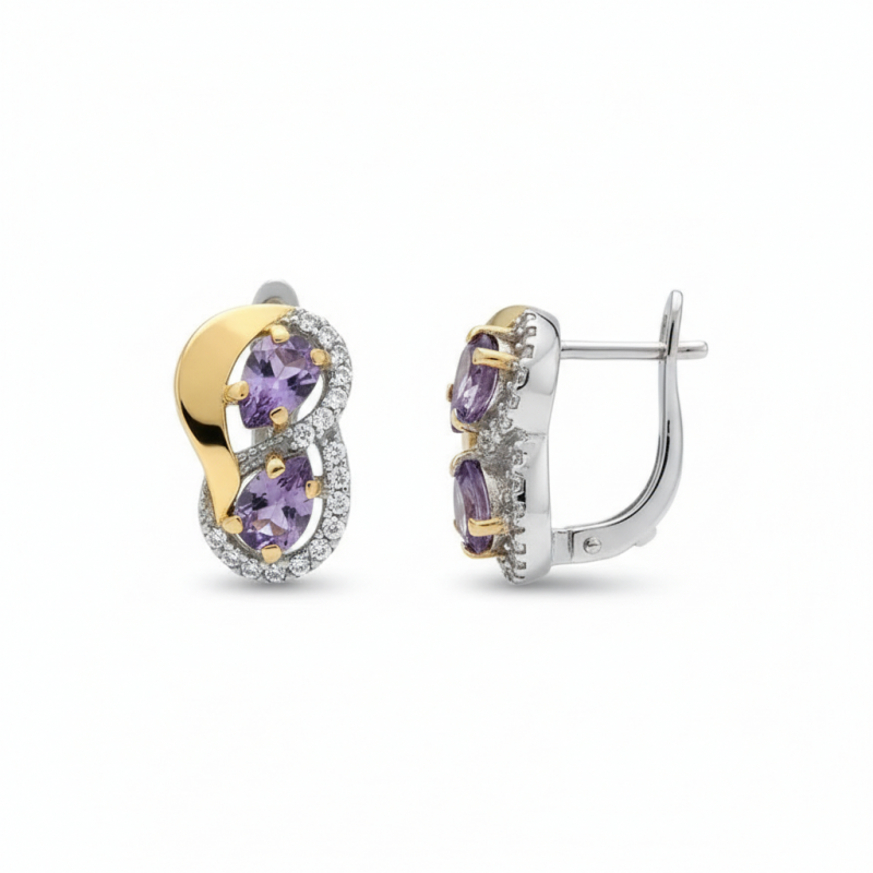 Серьги серебряные с золотом и аметистом 643са