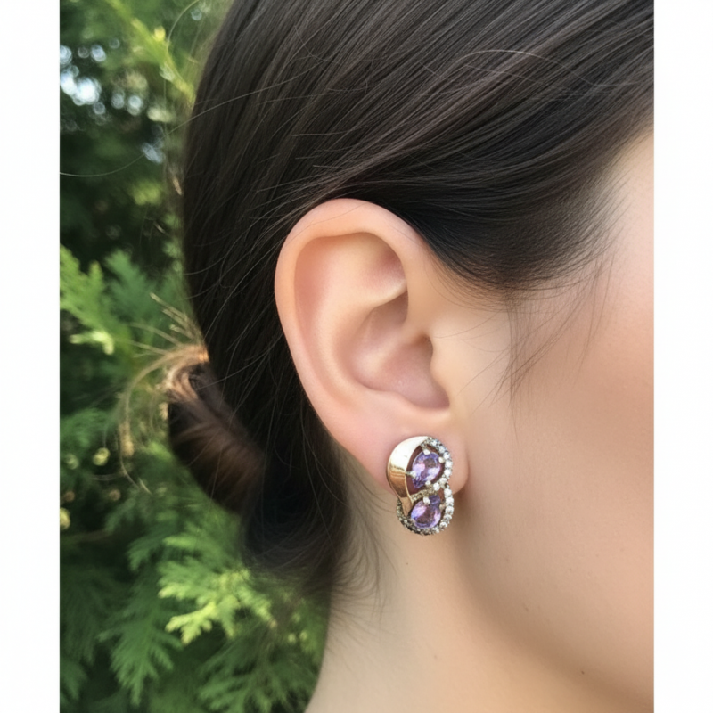 Серьги серебряные с золотом и аметистом 643са