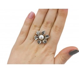 Кольцо серебряное с жемчугом Бузина (2140006)