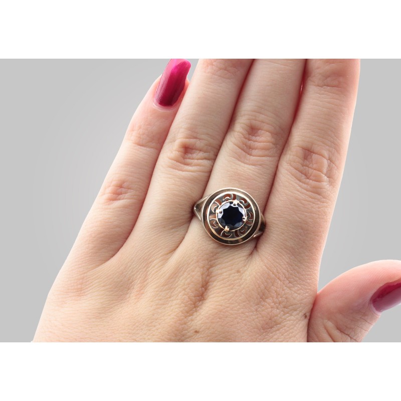 Кольцо серебряное с золотом и цирконием Планета (469кс)