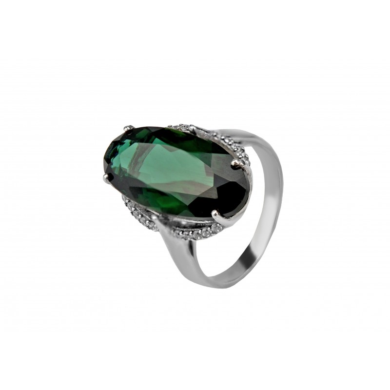 Кольцо серебряное с зелёным кварцем Олимпия (1959/9рзк)