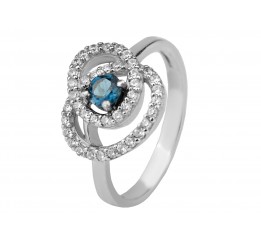 Кольцо серебряное с натуральным кварцем London blue Розочка в камнях (1088/1р)