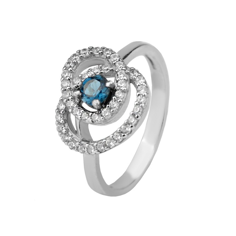 Кольцо серебряное с натуральным кварцем London blue Розочка в камнях (1088/1р)