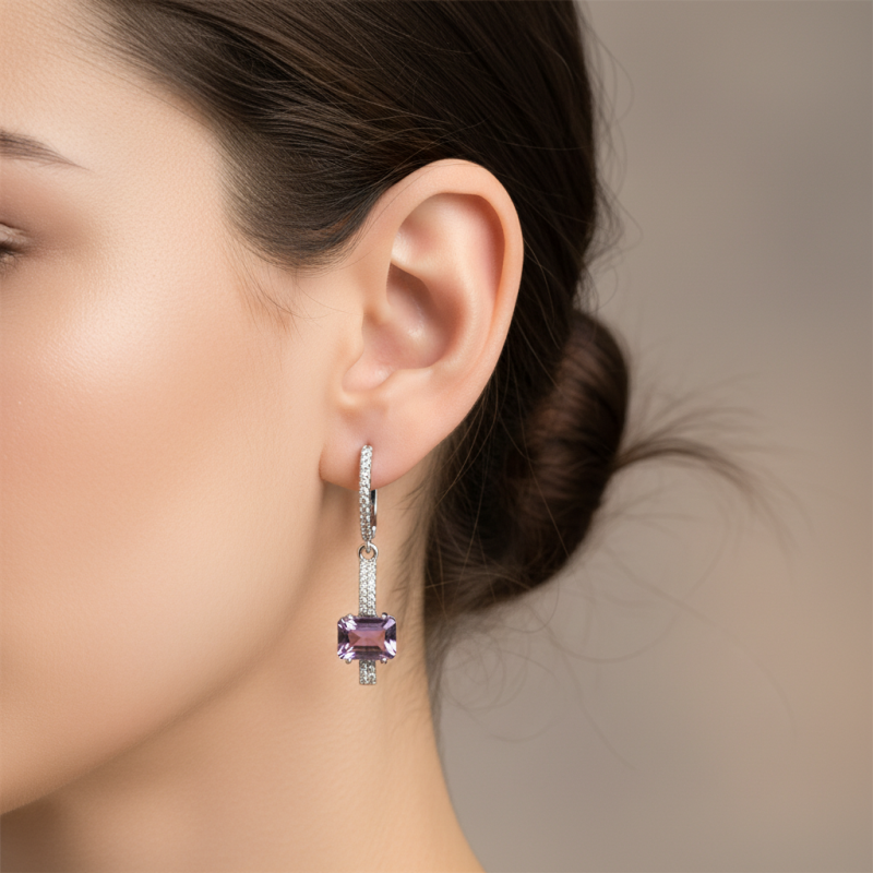 Серьги серебряные с натуральным аметистом и цирконием Энрике 2079/9раметист
