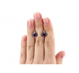 Серьги пусеты-гвоздики серебряные с цирконием Яблочко с камнем (2452/9рс)