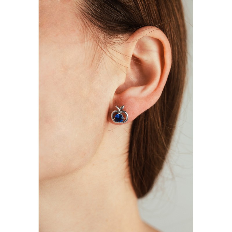 Серьги пусеты-гвоздики серебряные с цирконием Яблочко с камнем (2452/9рс)