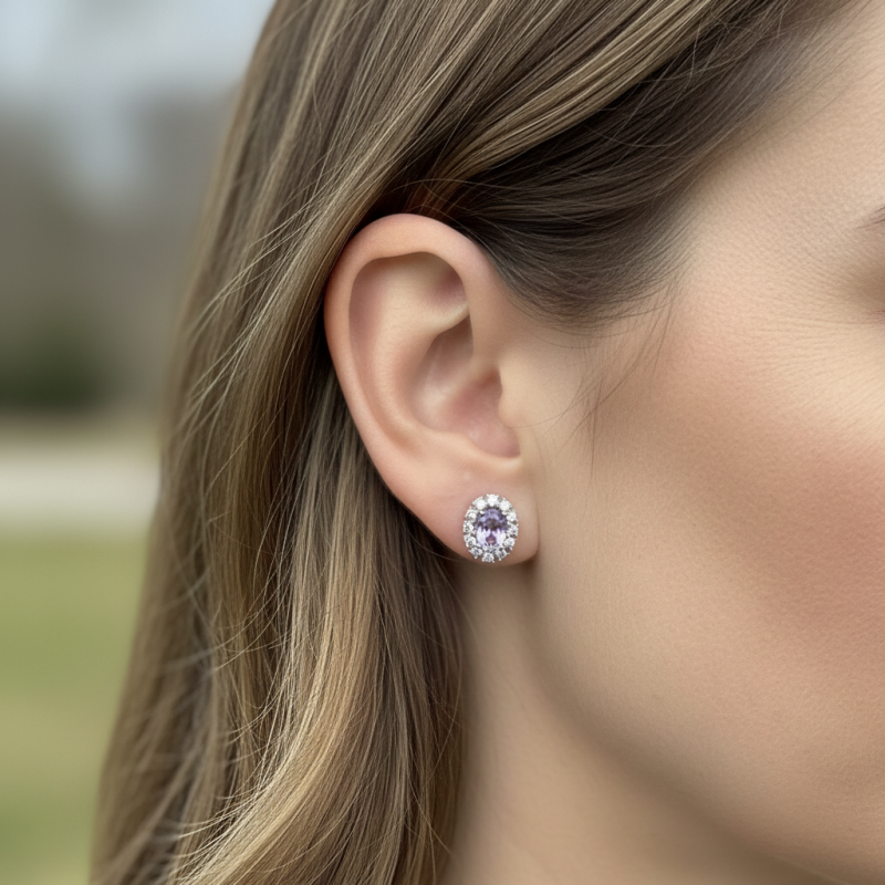 Серьги пусеты-гвоздики серебряные с аметистом Ретро 2438/9ра