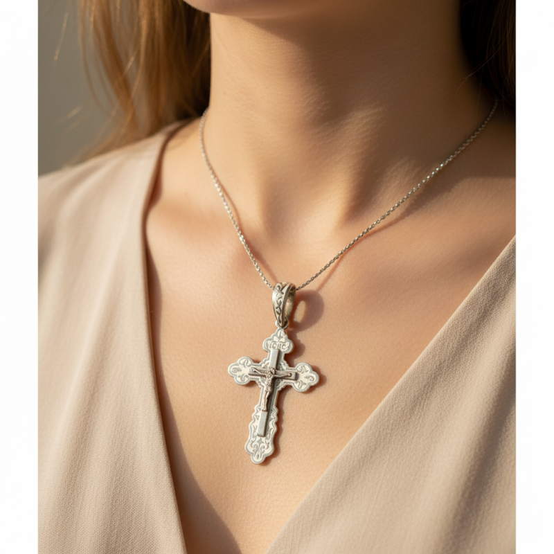 Крестик с эмалью 228белый