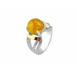 Кольцо серебряное с золотом и янтарём Венера (015кя)