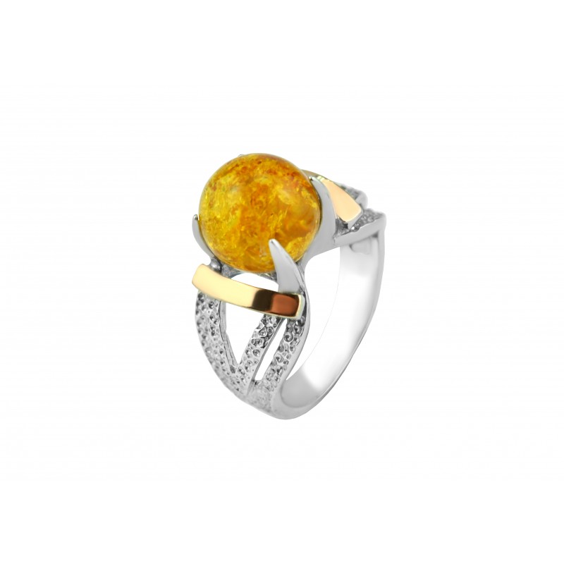 Кольцо серебряное с золотом и янтарём Венера (015кя)