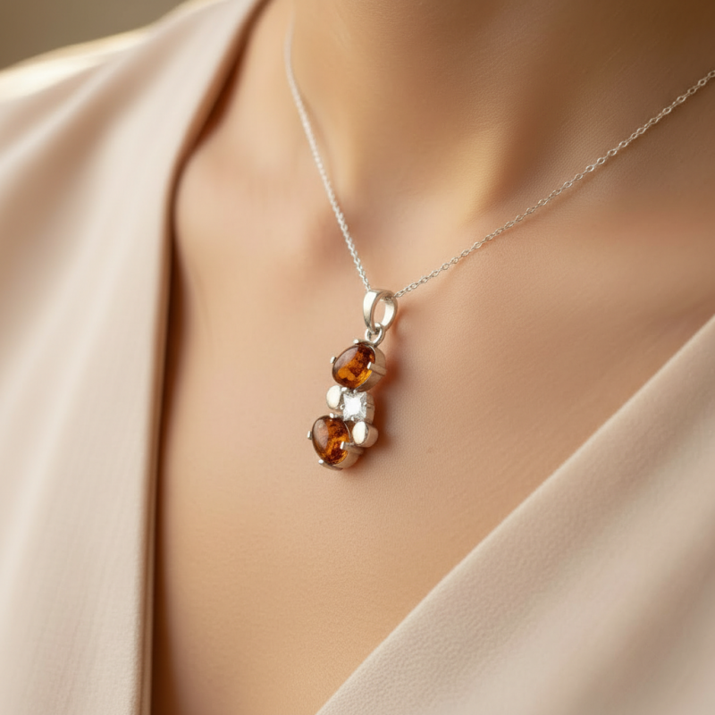 Подвес серебряный с золотом и янтарём Доминика 065пя