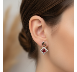 Серьги серебряные с золотом и гранатом 212/гр с