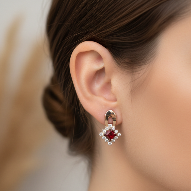 Серьги серебряные с золотом и гранатом 212/гр с