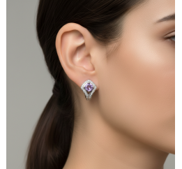 Серьги серебряные с натуральным аметистом и цирконием  Спарта 2205/9р аметист