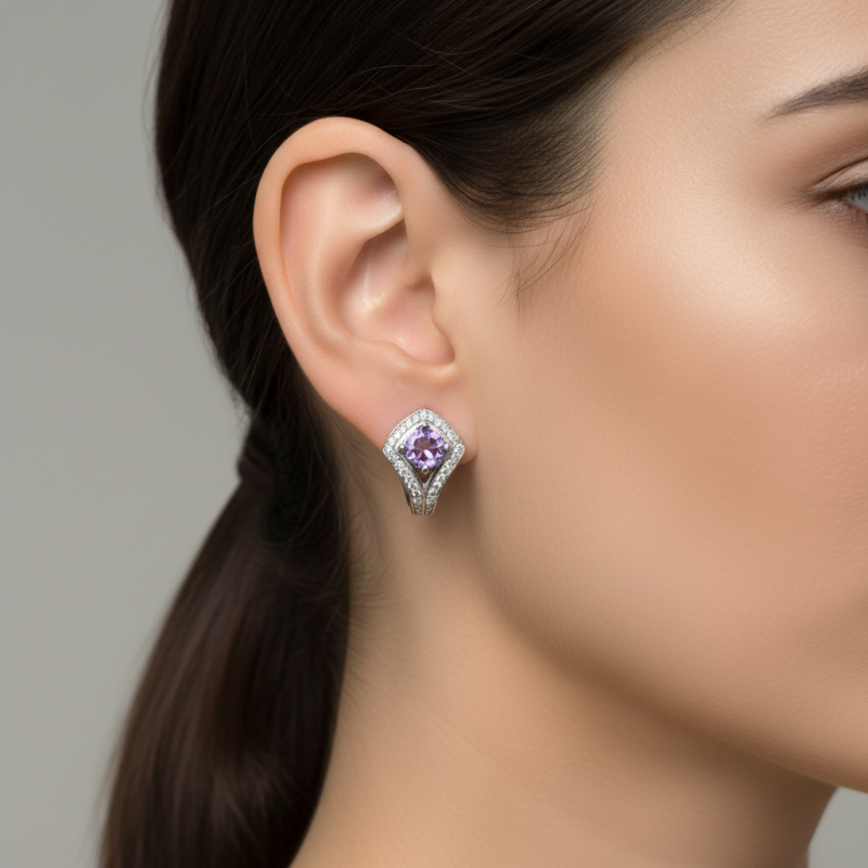 Серьги серебряные с натуральным аметистом и цирконием  Спарта 2205/9р аметист