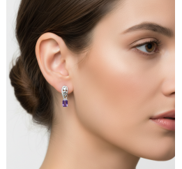 Серьги серебряные с натуральным аметистом и цирконием С любовью 2427/9р аметист