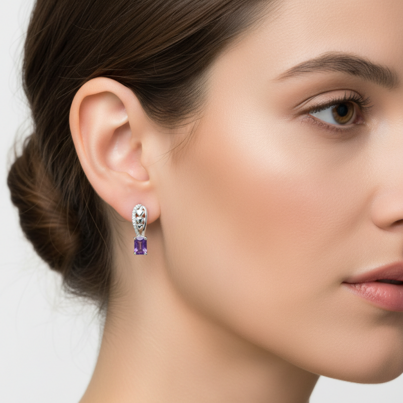 Серьги серебряные с натуральным аметистом и цирконием С любовью 2427/9р аметист