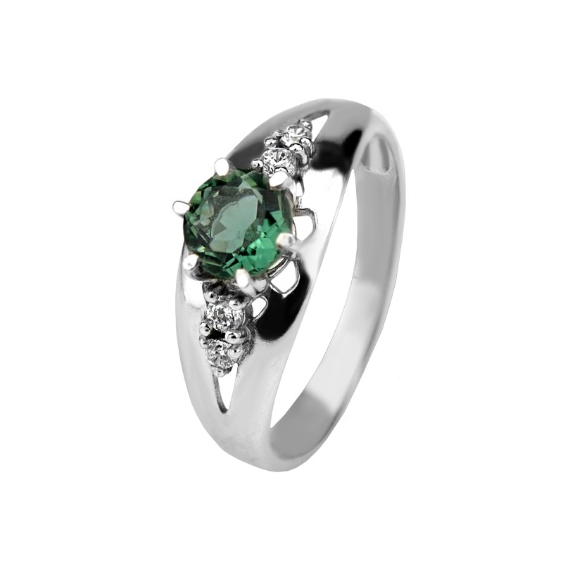 Кольцо серебряное с зелёным кварцем и цирконием Ассида (1278/1р з кварц )