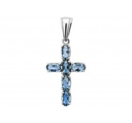 Крестик серебряный с кварцем London blue Крест с 6 камнями (3574р QLB)