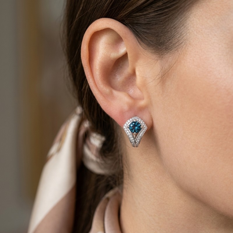 Серьги серебряные с натуральным топазом London blue Спарта (2205/9р ТLB)