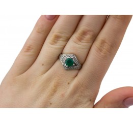 Кольцо серебряное с зелёным агатом и цирконием Спарта (1712/9р з агат)