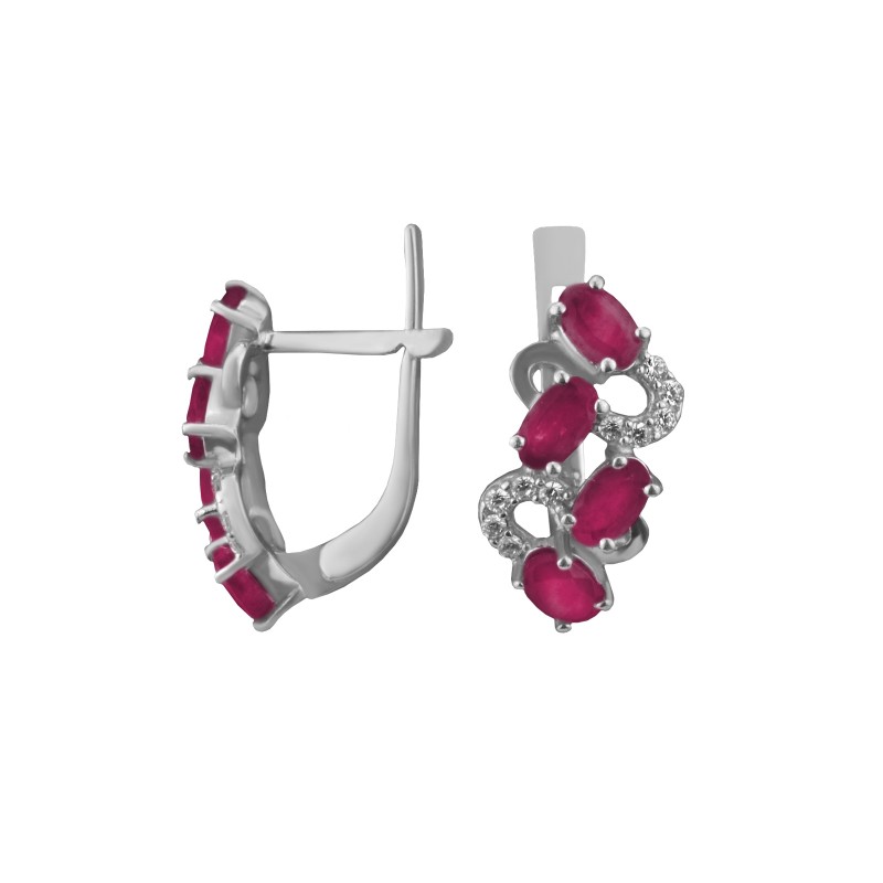 Серьги серебряные с натуральным рубином Абриэль (2575/9р рубин)