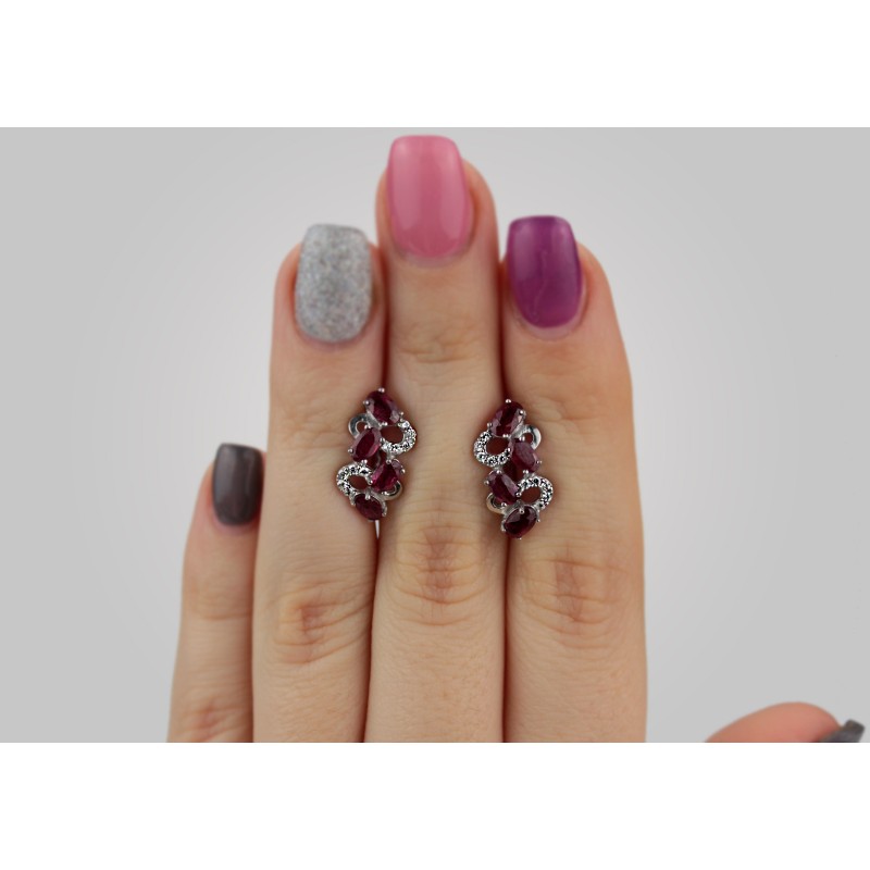 Серьги серебряные с натуральным рубином Абриэль (2575/9р рубин)