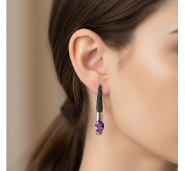 Серьги серебряные с натуральным аметистом Арт-Деко 2966/9р аметист ч