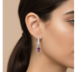 Серьги серебряные с натуральным аметистом Арт-Деко (2966/9р аметист )