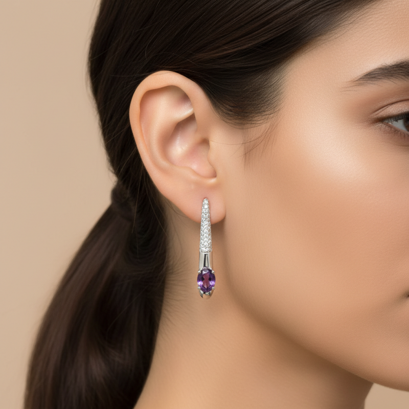 Серьги серебряные с натуральным аметистом Арт-Деко (2966/9р аметист )