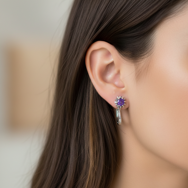 Серьги серебряные с натуральным аметистом Ноа (2229/9р аметист )