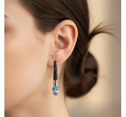 Серьги серебряные с голубым кварцем Арт- Деко 2966/9р QSWB