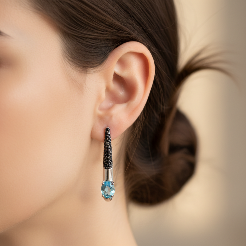 Серьги серебряные с голубым кварцем Арт- Деко 2966/9р QSWB