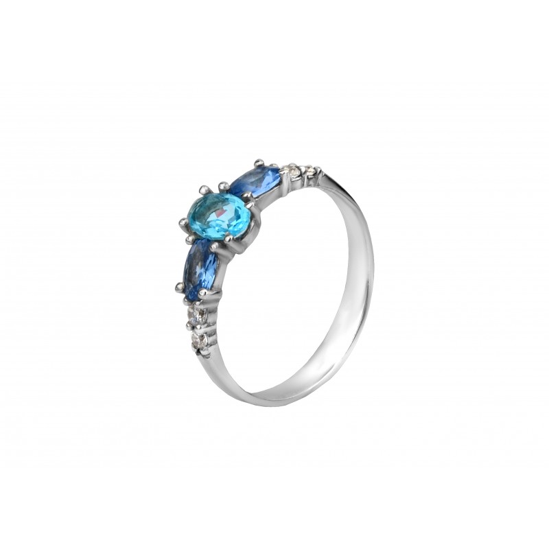 Кольцо серебряное с голубым кварцем и цирконием Фонтана (1325/1р г кварц)
