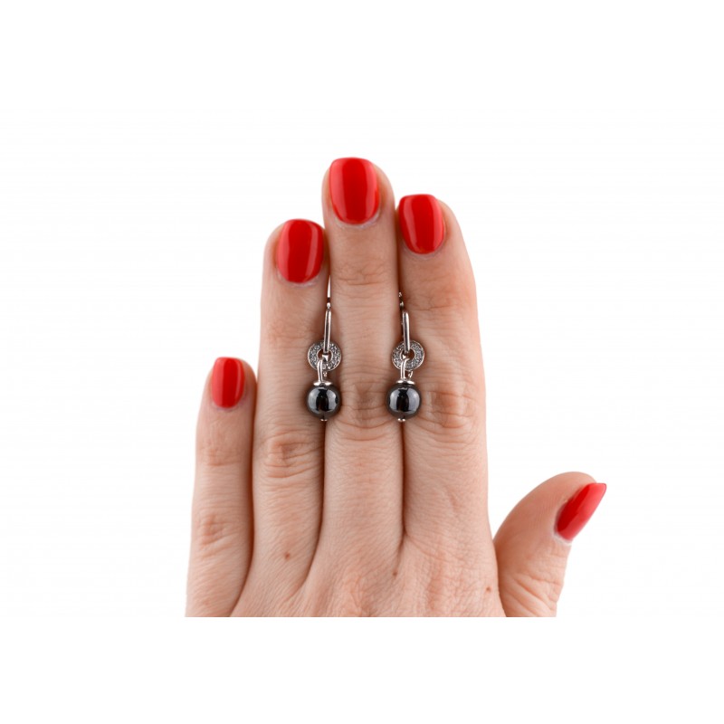 Серьги серебряные с керамикой и фианитами (сч047)