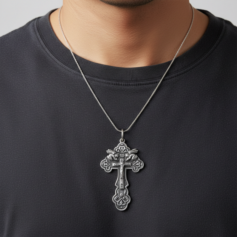 Подвес серебряный Крест и крылья Ангела 35081ч