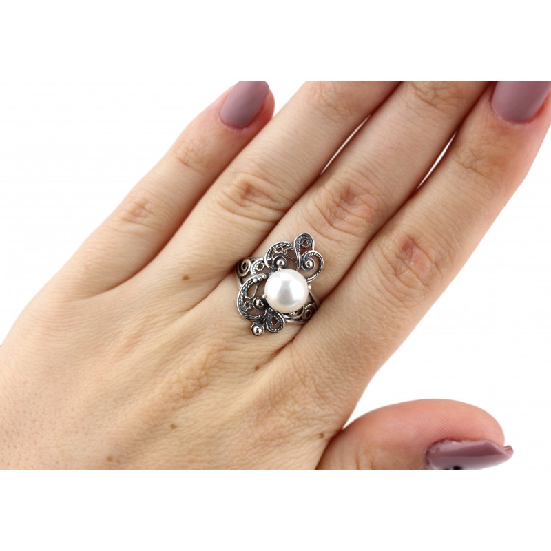 Кольцо серебряное с жемчугом  Прима (11369)