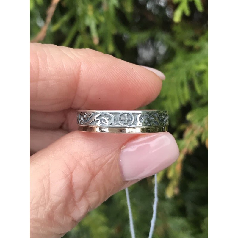 Кольцо серебряное с золотом Спаси и сохрани  (124к)