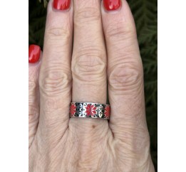 Кольцо серебряное с эмалью Вышиванка красное (А046кк)