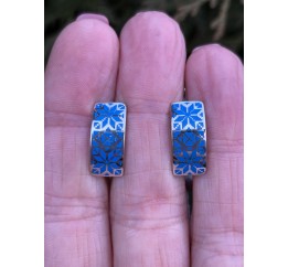 Серьги серебряные с эмалью Вышиванка синие (А046сс)