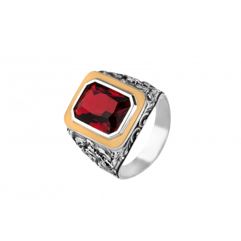 Печатка серебряная с золотом и красным фианитом (557р)