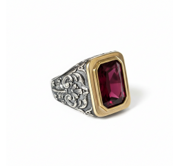 Печатка серебряная с золотом и красным фианитом (557р)