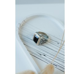 Печатка серебряная с золотом и чёрным фианитом (557ч)