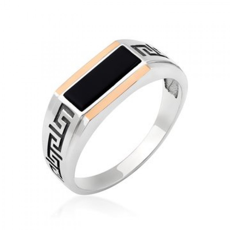 Печатка серебряная с золотом и ониксом (163)