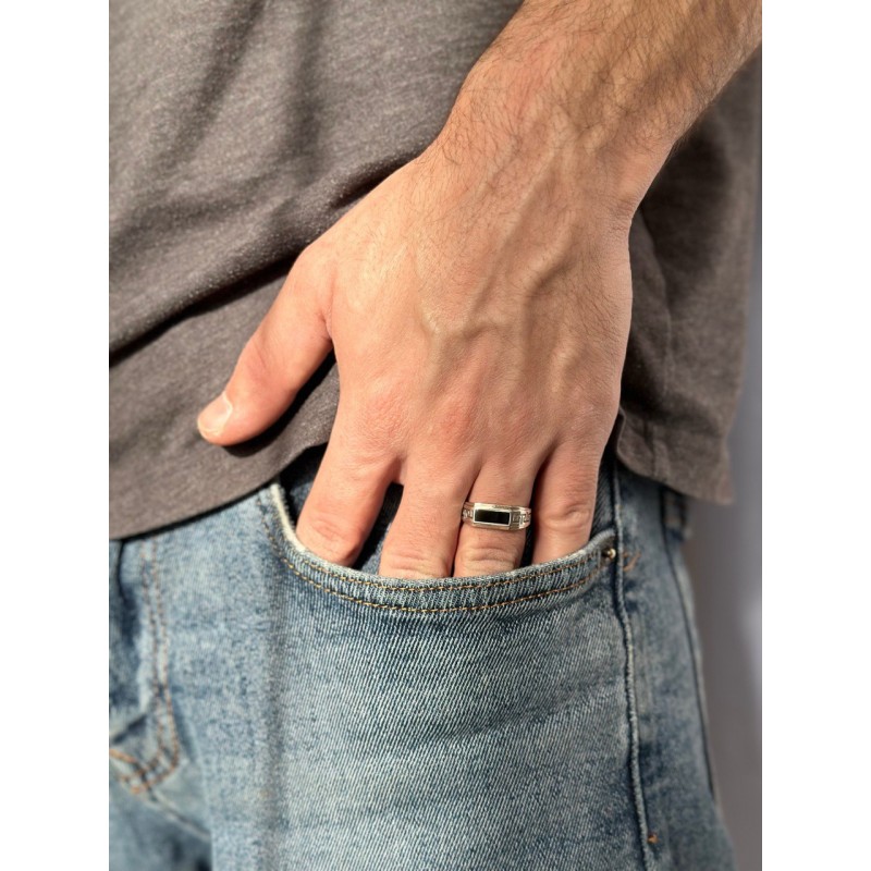 Печатка серебряная с золотом и ониксом (163)