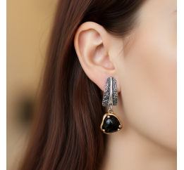 Серьги серебряные эксклюзивные с ониксом 200731