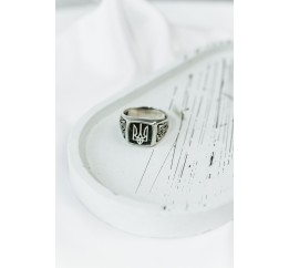 Печатка серебряная Герб Украины Тризуб с черной эмалью (520-3)